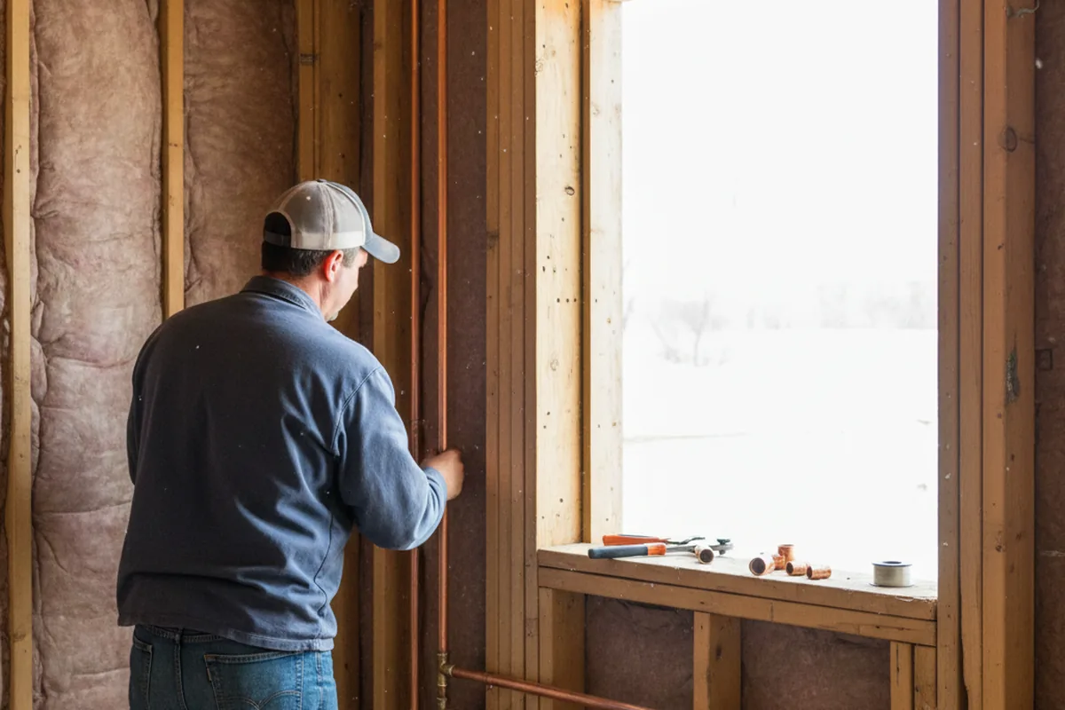 Licensed plumber running new copper supply lines in a Muse home